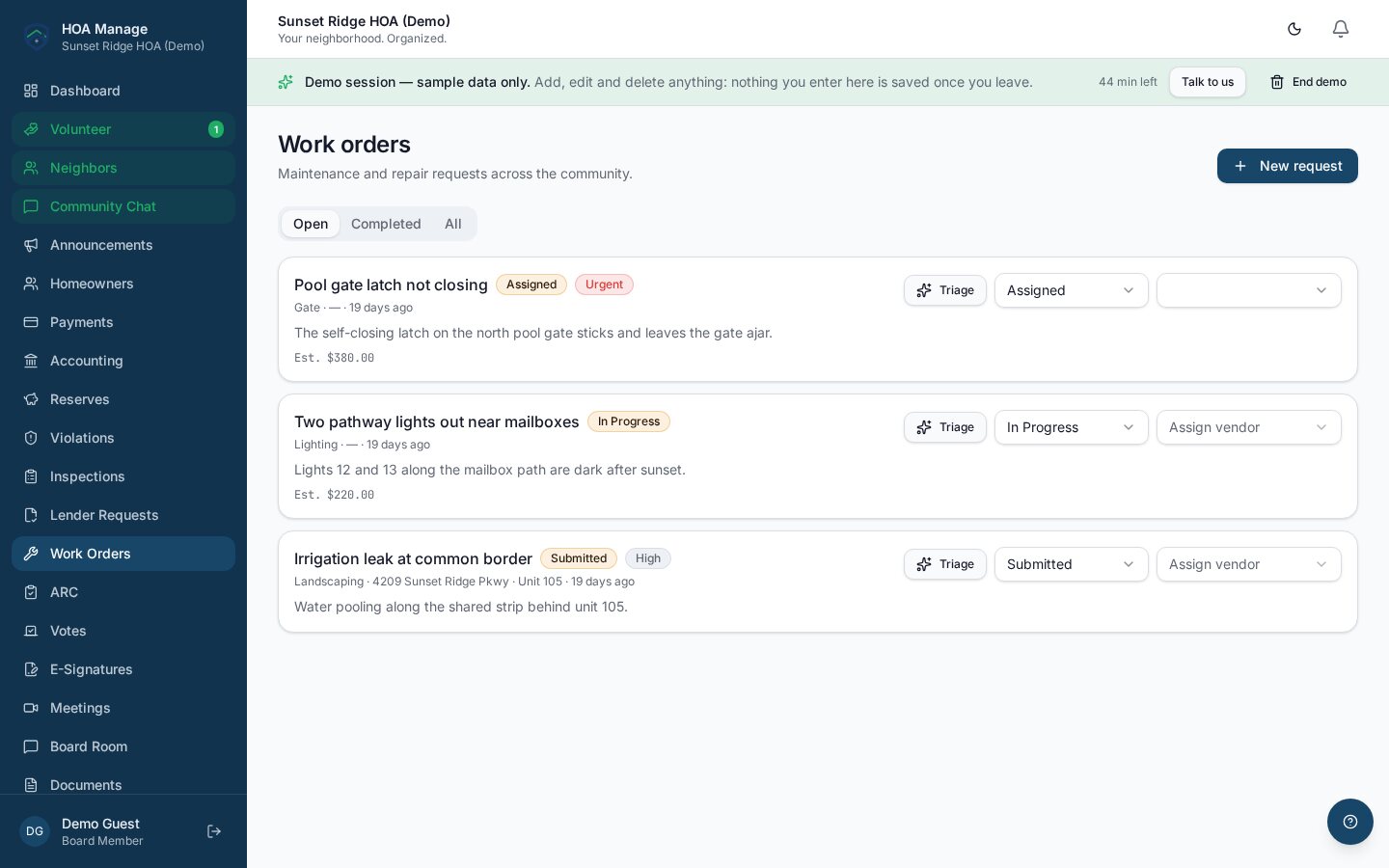 Work orders from request to vendor completion