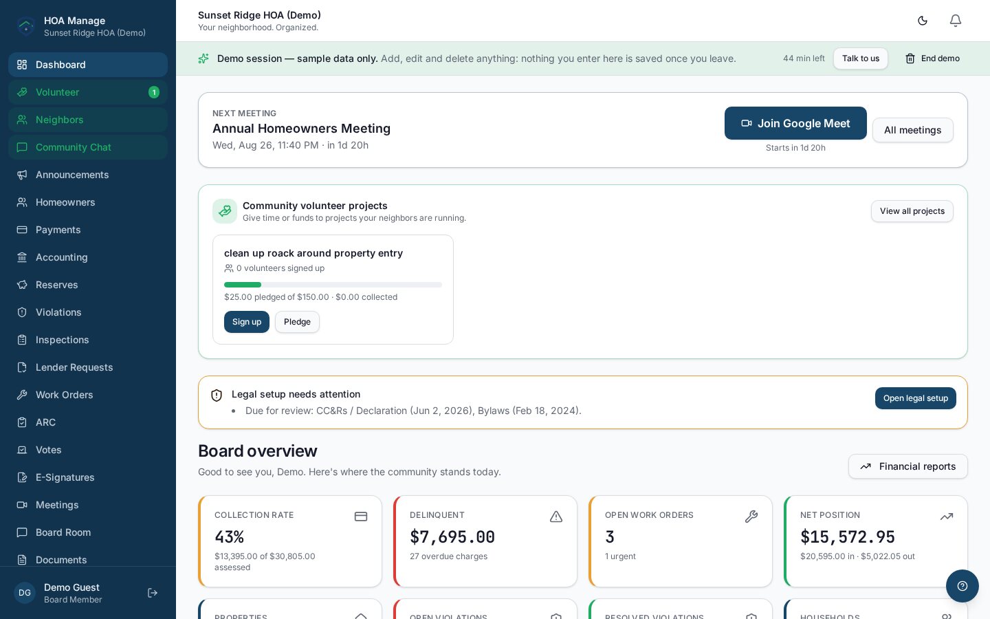 HOA Manage interface