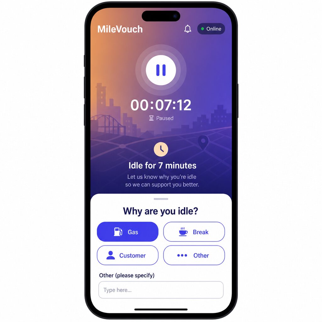 Idle and stopped alerts after eight minutes
